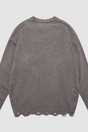 Style Core Aesthetics, New Style Trends Skull Print Ripped Sweater