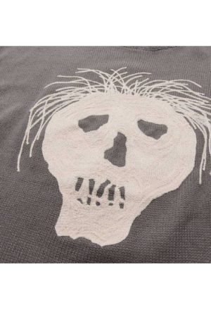 Style Core Aesthetics, New Style Trends Skull Print Ripped Sweater