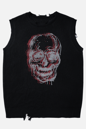 Style Core Aesthetics, New Style Trends Skull Sleeveless Knit Sweater