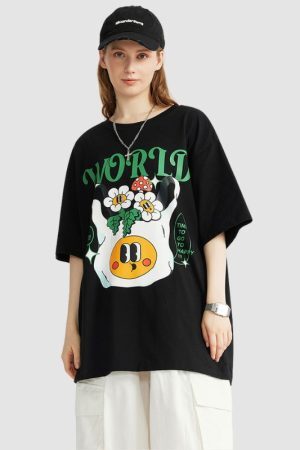 Style Core Aesthetics, New Style Trends Smile Flower Printed Tee