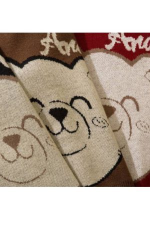 Style Core Aesthetics, New Style Trends Smiley Bear Print Sweater + Bear Mini Bag