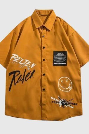 Style Core Aesthetics, New Style Trends Smiley Letters Casual Shirt