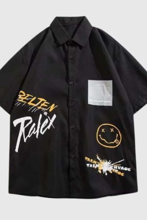 Style Core Aesthetics, New Style Trends Smiley Letters Casual Shirt