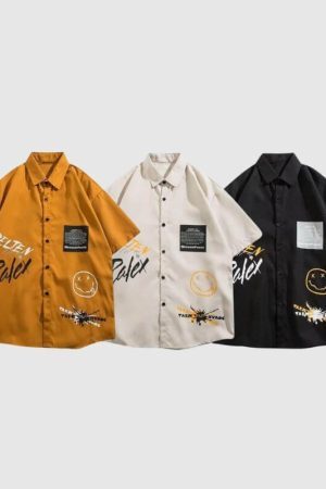 Style Core Aesthetics, New Style Trends Smiley Letters Casual Shirt