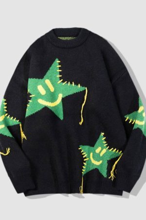Style Core Aesthetics, New Style Trends Smiley Star Pattern Sweater