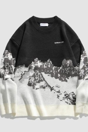 Style Core Aesthetics, New Style Trends Snow Mountain Print Sweater