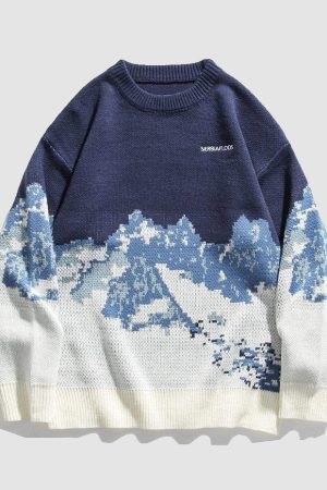 Style Core Aesthetics, New Style Trends Snow Mountain Print Sweater
