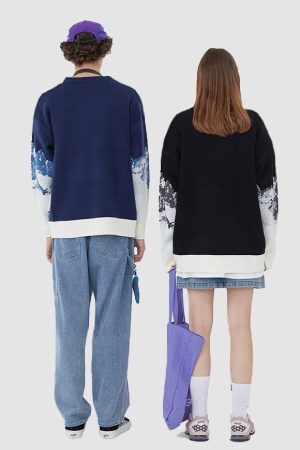 Style Core Aesthetics, New Style Trends Snow Mountain Print Sweater
