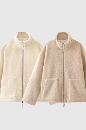 Style Core Aesthetics, New Style Trends Solid Color Berber Fleece Jacket