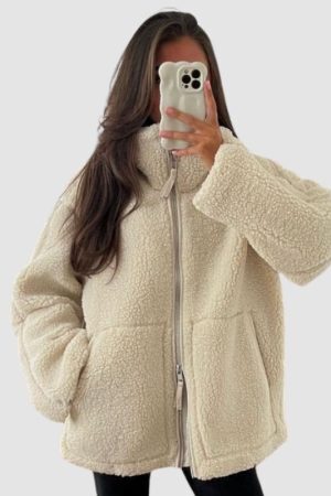 Style Core Aesthetics, New Style Trends Solid Color Berber Fleece Jacket