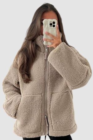 Style Core Aesthetics, New Style Trends Solid Color Berber Fleece Jacket