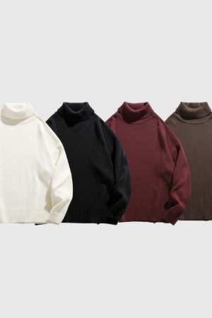 Style Core Aesthetics, New Style Trends Solid Color High Neck Knit Pullover