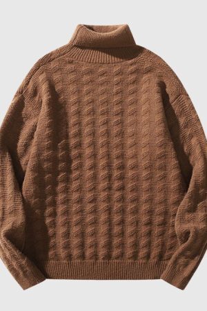 Style Core Aesthetics, New Style Trends Solid Color Jacquard Turtleneck Sweater