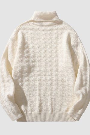 Style Core Aesthetics, New Style Trends Solid Color Jacquard Turtleneck Sweater