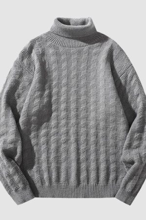 Style Core Aesthetics, New Style Trends Solid Color Jacquard Turtleneck Sweater