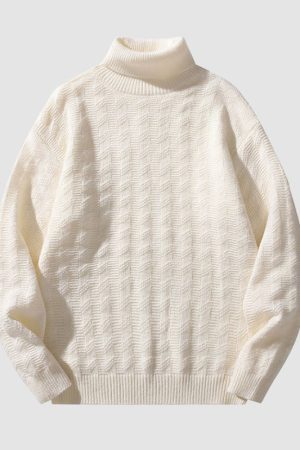 Style Core Aesthetics, New Style Trends Solid Color Jacquard Turtleneck Sweater