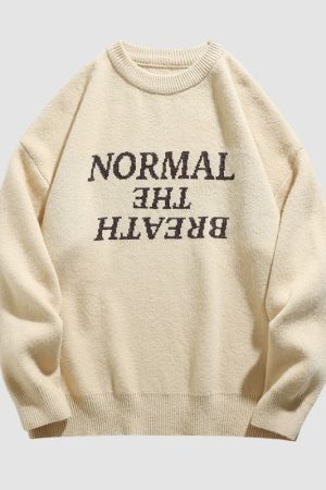 Style Core Aesthetics, New Style Trends Solid Color Letter Jacquard Knit Sweater
