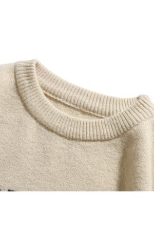 Style Core Aesthetics, New Style Trends Solid Color Letter Jacquard Knit Sweater