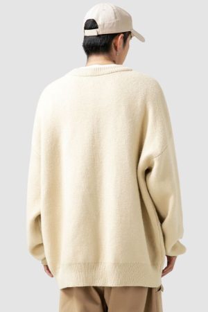 Style Core Aesthetics, New Style Trends Solid Color Letter Jacquard Knit Sweater