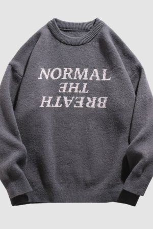 Style Core Aesthetics, New Style Trends Solid Color Letter Jacquard Knit Sweater