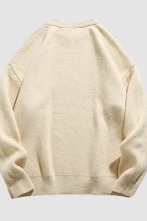 Style Core Aesthetics, New Style Trends Solid Color Letter Jacquard Knit Sweater