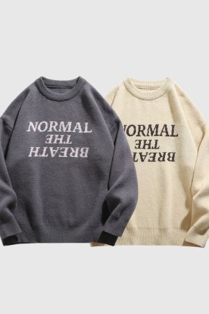Style Core Aesthetics, New Style Trends Solid Color Letter Jacquard Knit Sweater