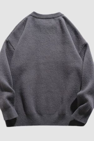 Style Core Aesthetics, New Style Trends Solid Color Letter Jacquard Knit Sweater