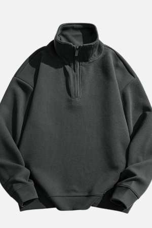 Style Core Aesthetics, New Style Trends Solid Half-Zip Stand Collar Sweatshirt