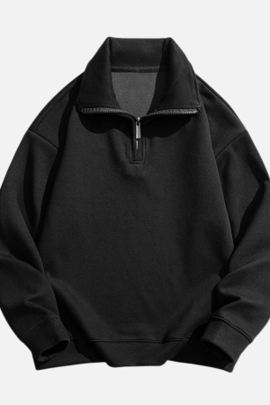 Style Core Aesthetics, New Style Trends Solid Half-Zip Stand Collar Sweatshirt