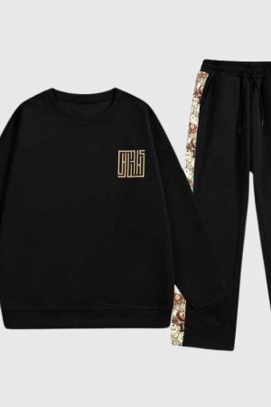 Style Core Aesthetics, New Style Trends Solid Patchwork Hoodie Set