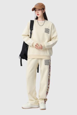 Style Core Aesthetics, New Style Trends Solid Patchwork Hoodie Set