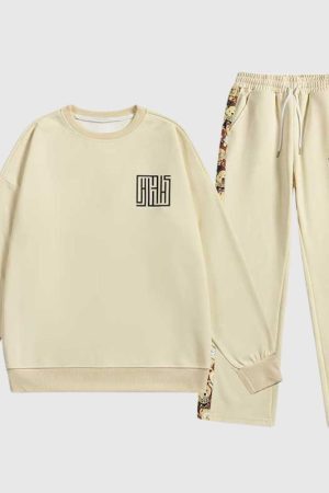 Style Core Aesthetics, New Style Trends Solid Patchwork Hoodie Set