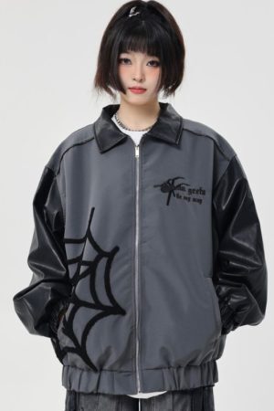 Style Core Aesthetics, New Style Trends Spider Embroidered Hip-Hop Leather Jacket