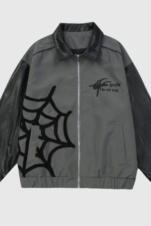 Style Core Aesthetics, New Style Trends Spider Embroidered Hip-Hop Leather Jacket