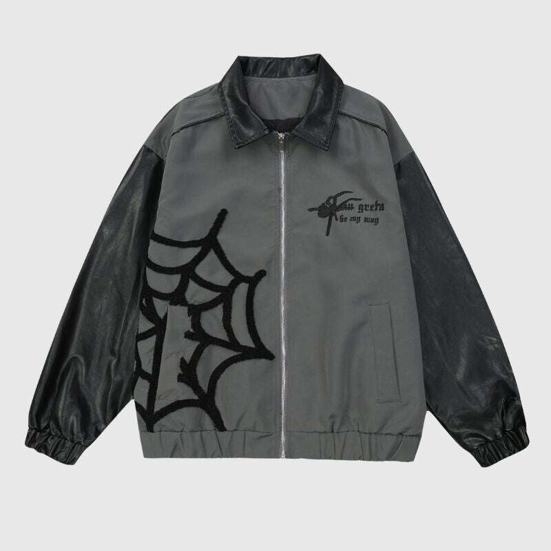 Style Core Aesthetics, New Style Trends Spider Embroidered Hip-Hop Leather Jacket