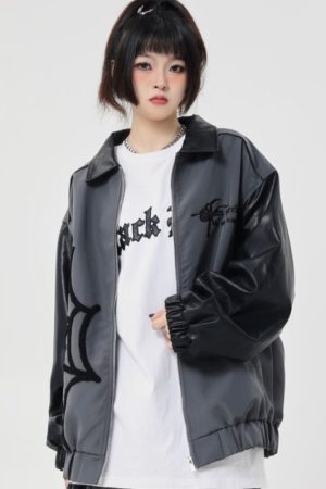 Style Core Aesthetics, New Style Trends Spider Embroidered Hip-Hop Leather Jacket