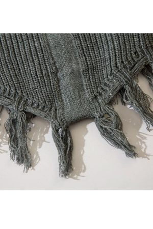 Style Core Aesthetics, New Style Trends Square Neck Letter Embroidery Irregular Hem Tassel Cropped Sweater