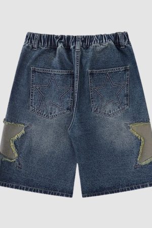 Style Core Aesthetics, New Style Trends Star Patch Denim Shorts
