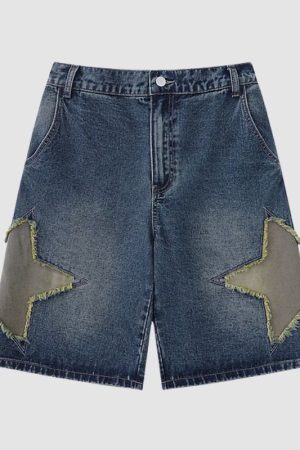 Style Core Aesthetics, New Style Trends Star Patch Denim Shorts