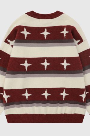 Style Core Aesthetics, New Style Trends Star Pattern Stripe Patchwork Pullover