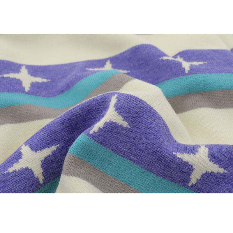 Style Core Aesthetics, New Style Trends Star Pattern Stripe Patchwork Pullover Style Core Aesthetics, New Style Trends Star Pattern Stripe Patchwork Pullover