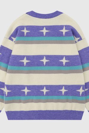 Style Core Aesthetics, New Style Trends Star Pattern Stripe Patchwork Pullover