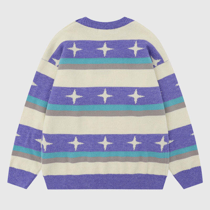 Style Core Aesthetics, New Style Trends Star Pattern Stripe Patchwork Pullover Style Core Aesthetics, New Style Trends Star Pattern Stripe Patchwork Pullover