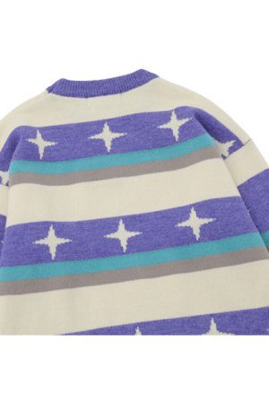 Style Core Aesthetics, New Style Trends Star Pattern Stripe Patchwork Pullover