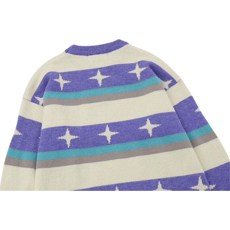 Style Core Aesthetics, New Style Trends Star Pattern Stripe Patchwork Pullover Style Core Aesthetics, New Style Trends Star Pattern Stripe Patchwork Pullover