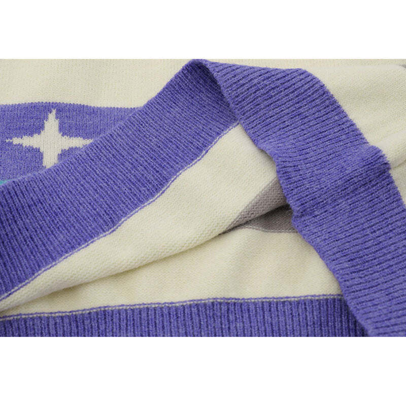 Style Core Aesthetics, New Style Trends Star Pattern Stripe Patchwork Pullover Style Core Aesthetics, New Style Trends Star Pattern Stripe Patchwork Pullover