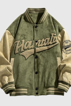 Style Core Aesthetics, New Style Trends Street-Style Embroidered  Suede Baseball Jacket