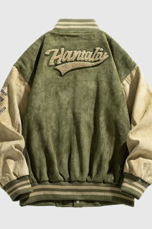 Style Core Aesthetics, New Style Trends Street-Style Embroidered Suede Baseball Jacket