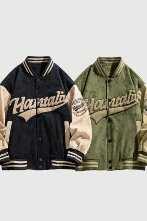Style Core Aesthetics, New Style Trends Street-Style Embroidered Suede Baseball Jacket