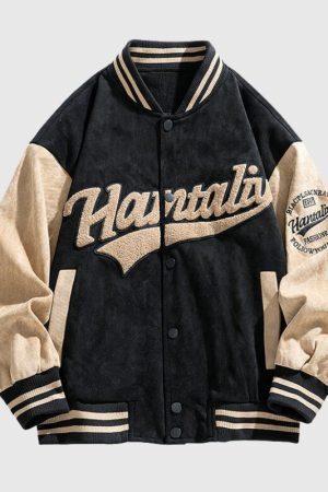 Style Core Aesthetics, New Style Trends Street-Style Embroidered Suede Baseball Jacket